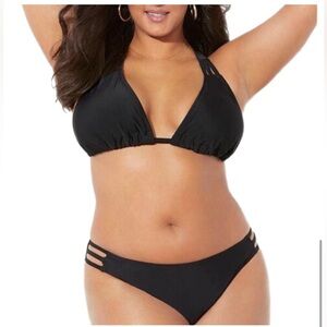 NWT plus Swimsuit for All Black Triangle Bikini top 16 bottom 18W